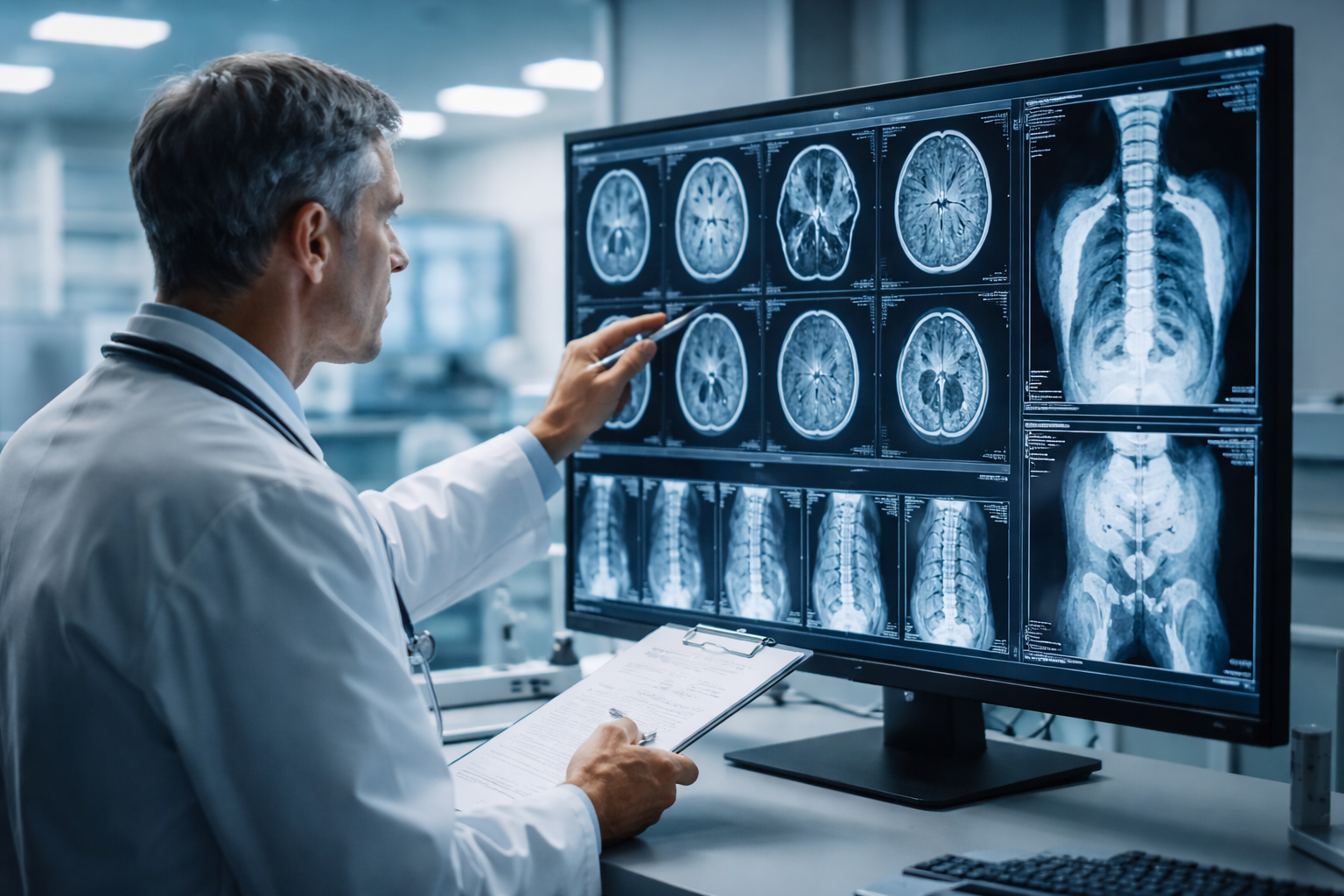 Medical professional reviewing patient scan results