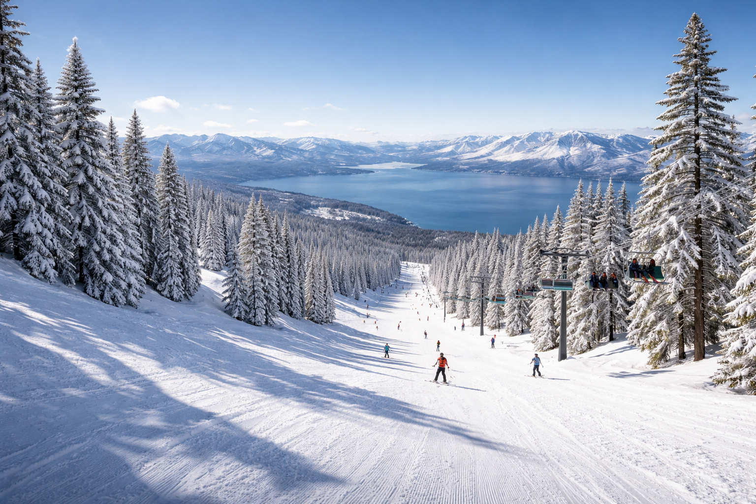 Snow-covered ski slopes in the Sierra Nevada mountains
