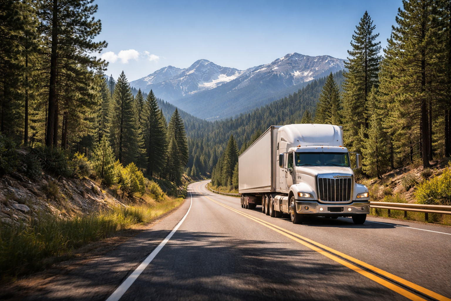Semi truck driving on a Northern California highway